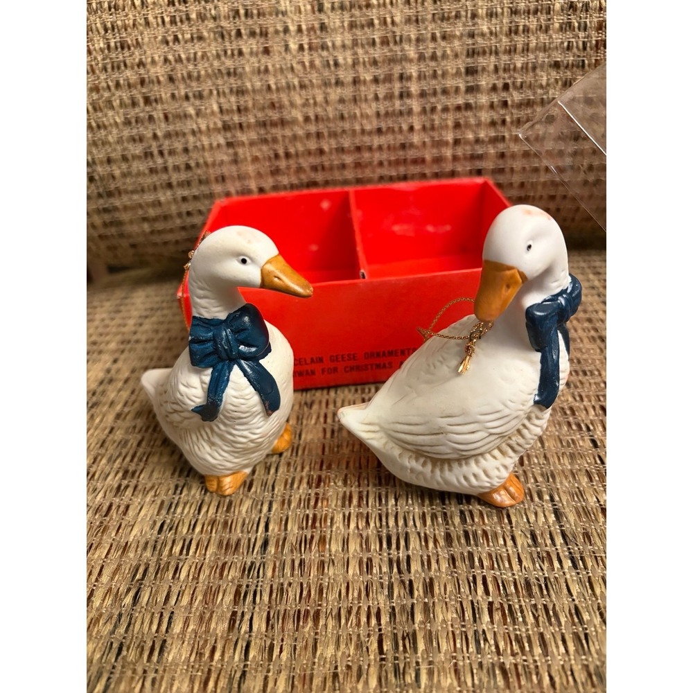 Vtg Porcelain Goose Geese Country Christmas Ornaments Farmhouse Granny Decor